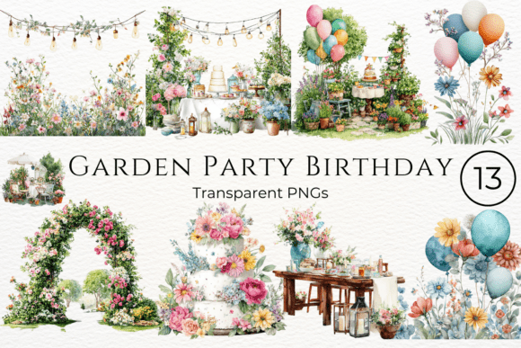 Download Garden Party Birthday Watercolor Clipart - Premium Resources