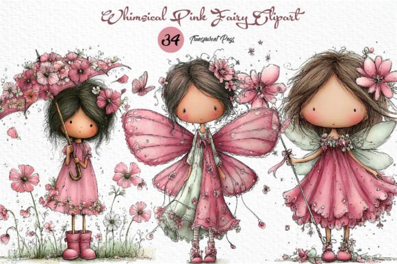 Download Whimsical Pink Fairy Clipart PNG - Ink Collection